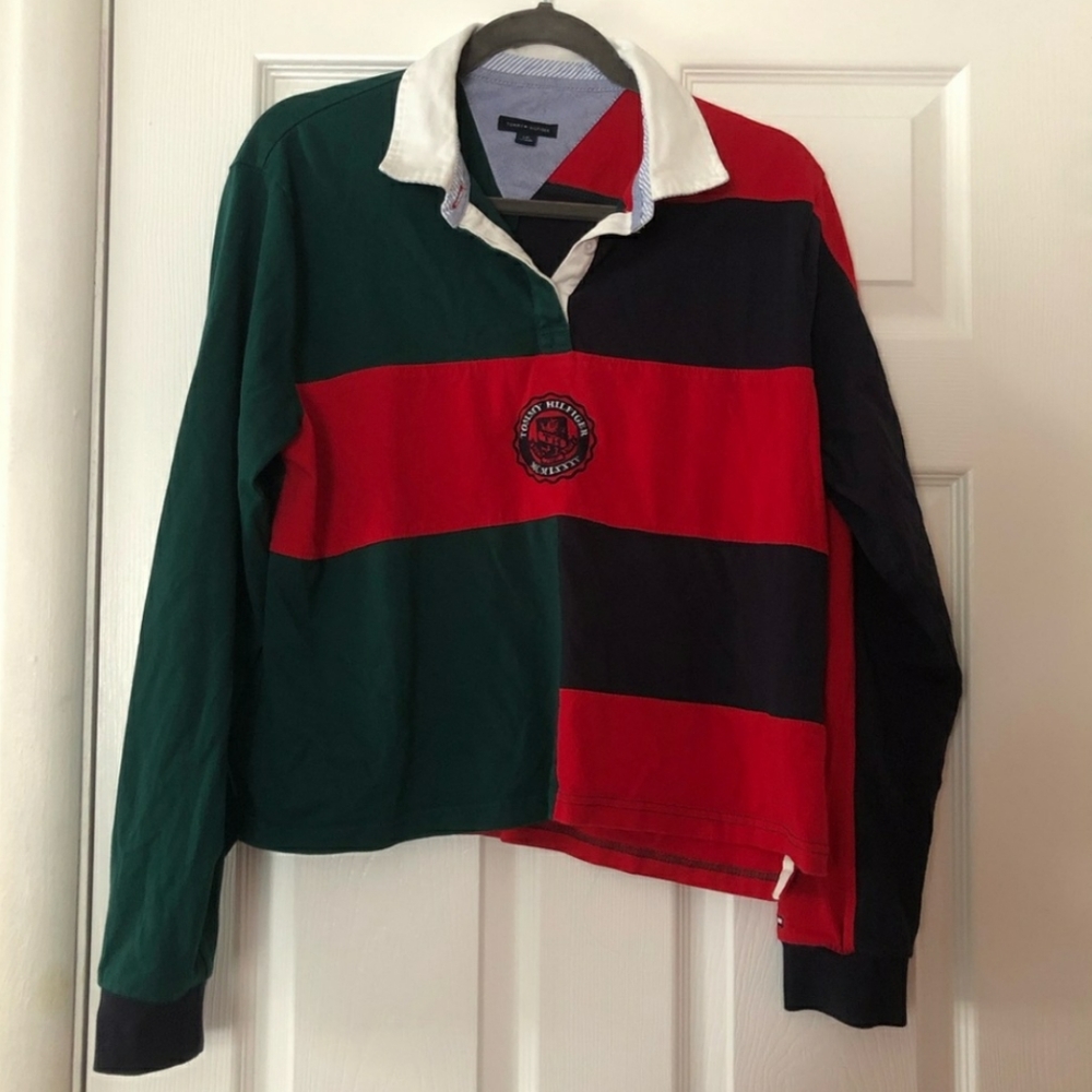 Tommy Hilfiger 90s Rugby Polo Shirt Cropped Size L